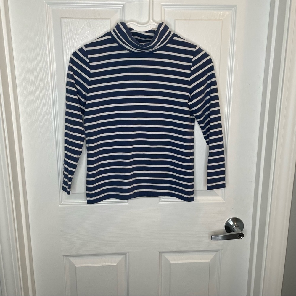 Boden Navy Blue and White Striped Turtleneck Top 6-7Y